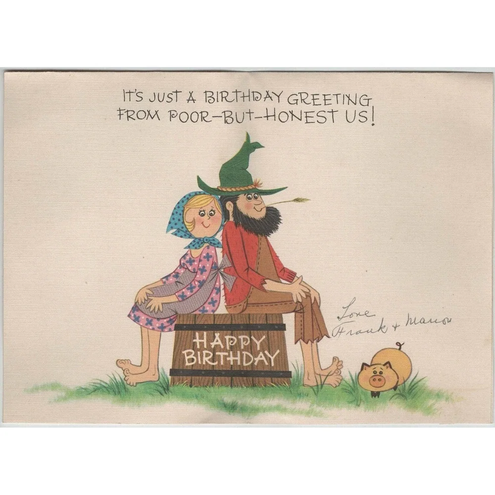 Vintage 1960s Rust Craft Humorous Birthday Card Rustic Couple Signed